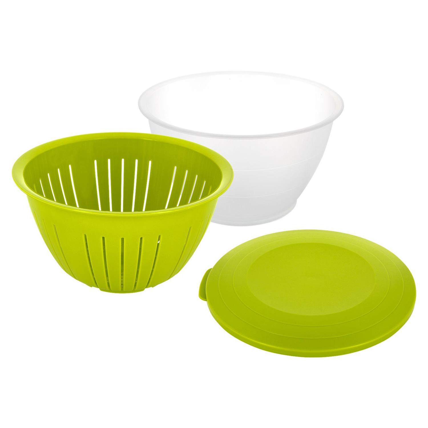Westmark Bowl Set With Lid And Strainer, 3 Pieces, Volume: 4.4 Litres, Plastic, Bpa-Free, Olympia, Colour: Transparent/Green, 2418227A