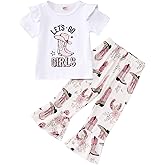 GLIGLITTR Toddler Baby Girl Bell Bottom Outfit Set Western Cowgirls Short Sleeve Tee+Boho Flared Pants 2pcs Summer Clothes