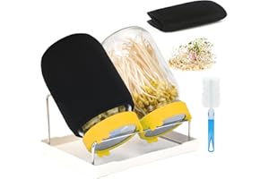 Lulonpon Sprouting Kit, 2 Sprouting Jar Kits, Wide Mouth Quart Mason Jars with Stainless Steel Screen Sprout Lids,1000ml Sprouts Growing Kit, Seed Sprouter Set for Growing Broccoli, Bean, Alfalfa