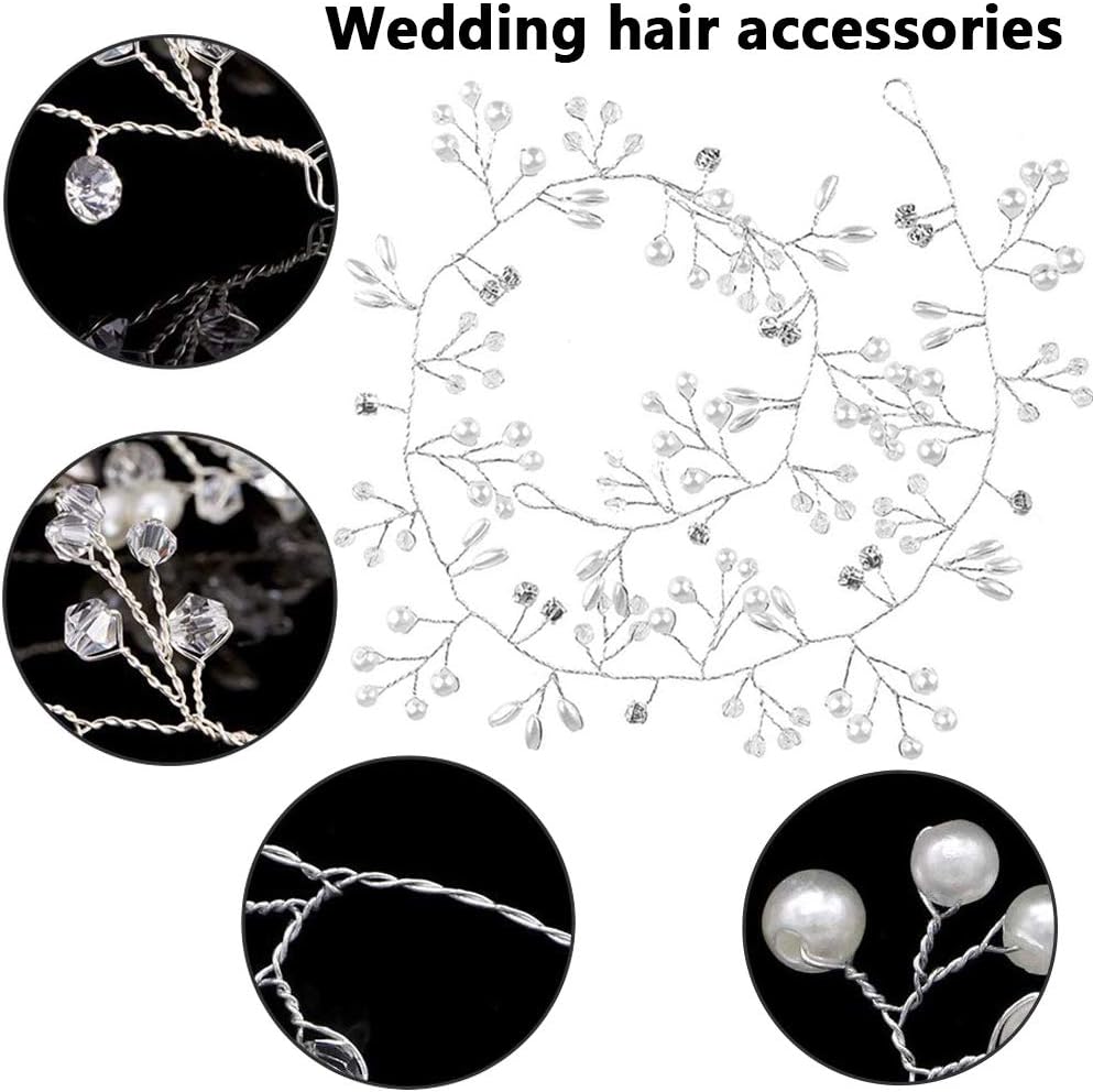 BETOY Wedding Crystal Hair Band Hair Vine Headpiece Vintage Crystal Beads Flower Headpiece Long Hair Bridal Accessories Vine Floral Rhinestone 50 cm - Image 5