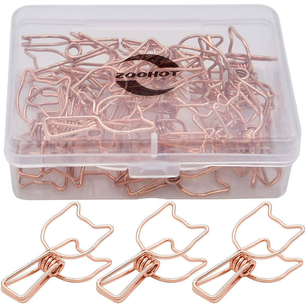 Rose Gold Clip Cute Cat Shaped Paper Clips for Home Office Supplier School Accessories Document Organizing, Pack of 25