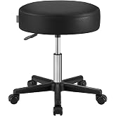 SONGMICS Round Rolling Stool with Wheels, 300LBS Swivel Stools Chair | Height Adjustable Thick PU Leather Seat, for Salon Spa Tattoo Massage Medical Home Office, Black UOSC061B101