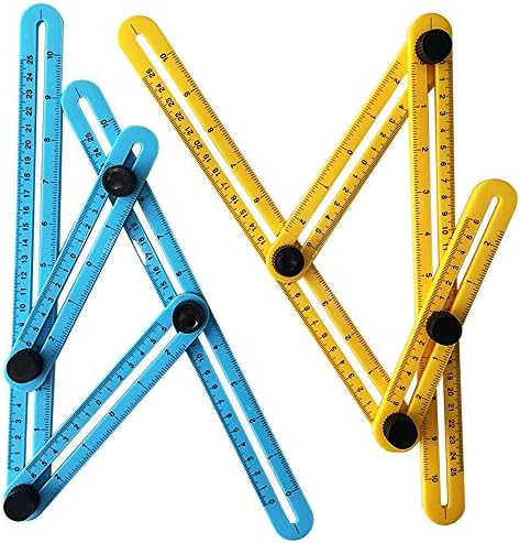 2Pcs Adjustable Measuring Tool, Right Angle Ruler Layout Tools, Angleizer Template for Craftsmen, Builders, Handymen, and DIY (Yellow &amp; Blue)