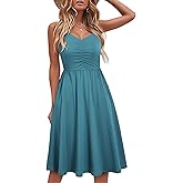 YATHON Casual Dresses for Women Sleeveless Cotton Summer Beach Dress A Line Spaghetti Strap Sundresses with Pockets