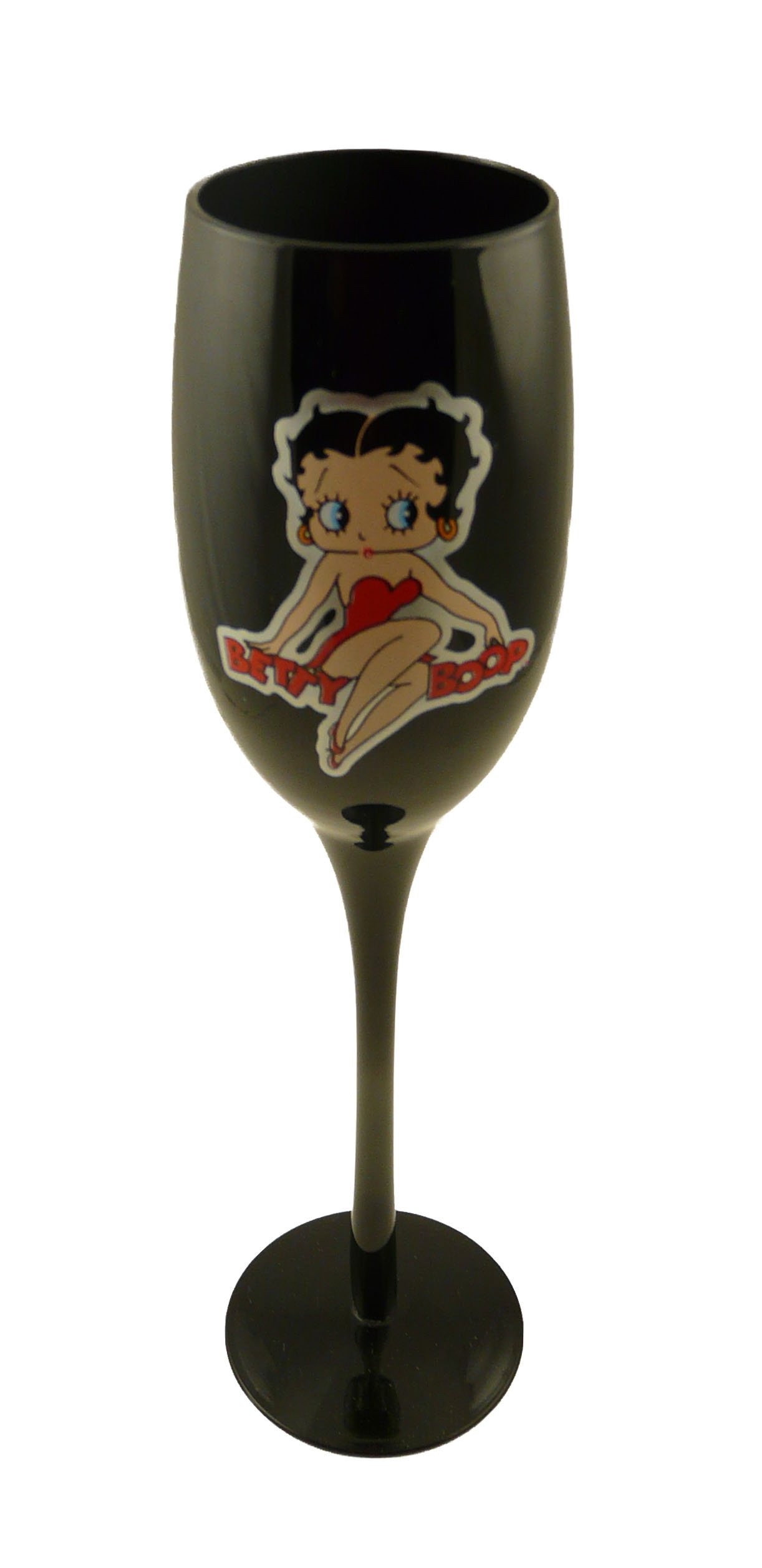 Betty Boop Black Flute Wine Glass - Sitting on Name