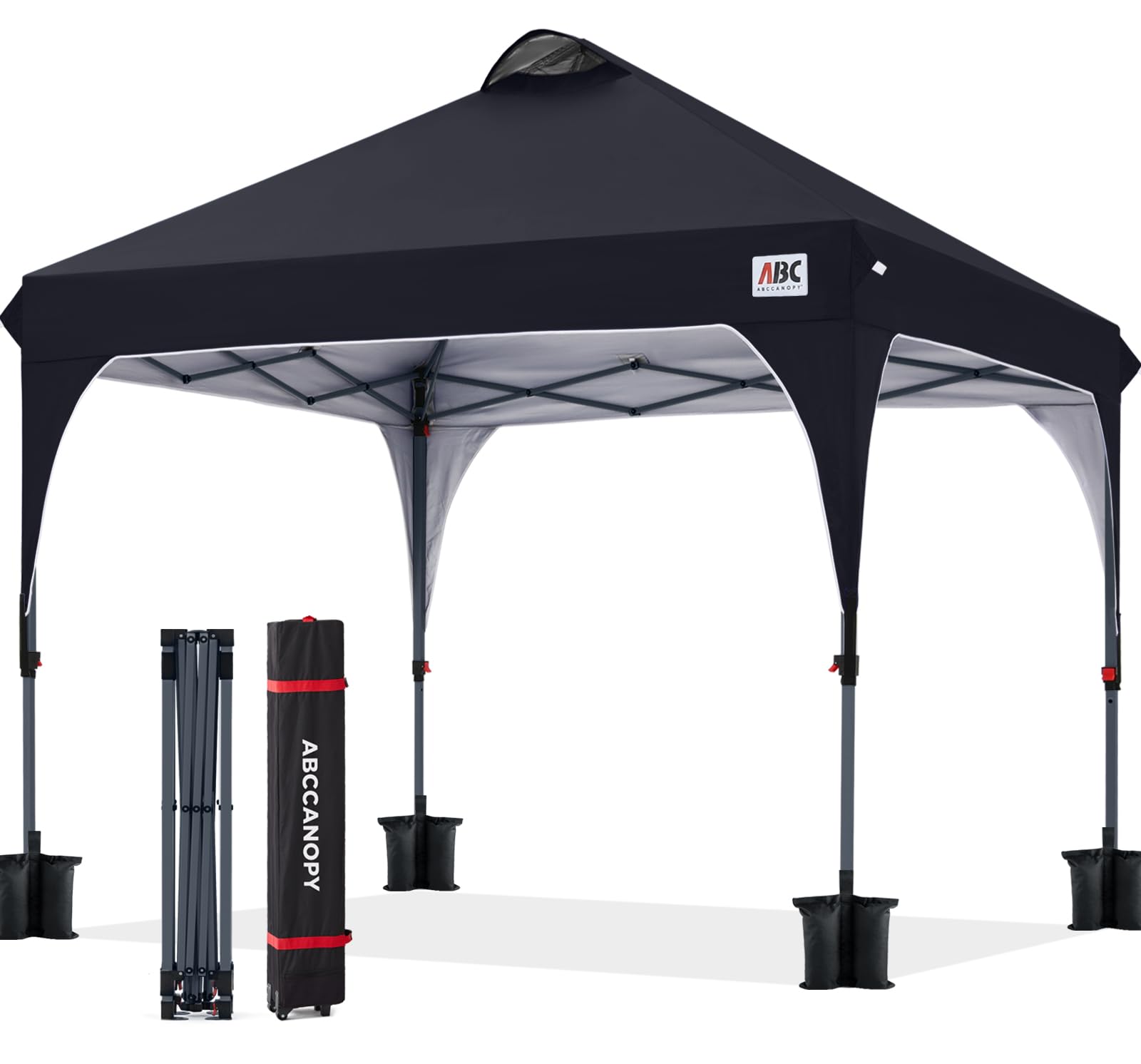 ABCCANOPY 2.5x2.5M Pop Up Gazebo Commercial Gazebo With Upgrade Roller Bag, 4 Weight Bags, Stakes and Ropes(Black)