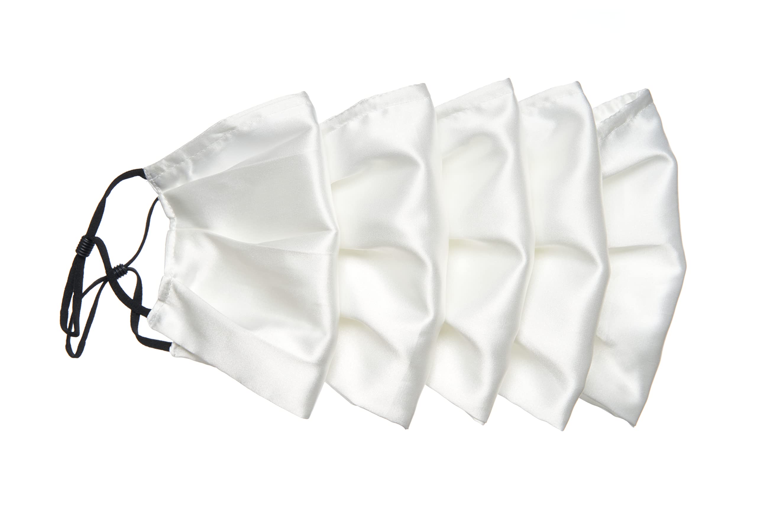 Habac Studio Pak of 5 Satin Silk Face Masks, Face Masks Washable UK, Reusable Face Mask, Mens Face Mask, Silk Mask, Masks for Women, Silk Face Covering, Nose Wire, Adjustable, UK Seller (White)