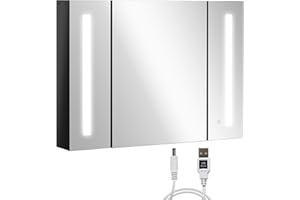 kleankin LED Lighted Medicine Cabinet with Mirror, 35.5" W x 25.5" H Wall Mounted Bathroom Cabinet with 3 Cupboards, Memory F