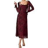 RIHOAS Red Floral Spaghetti Strap Bodycon Slip Midi Dress - Women's Classy Sundress for Holiday, Graduation & Tea Party