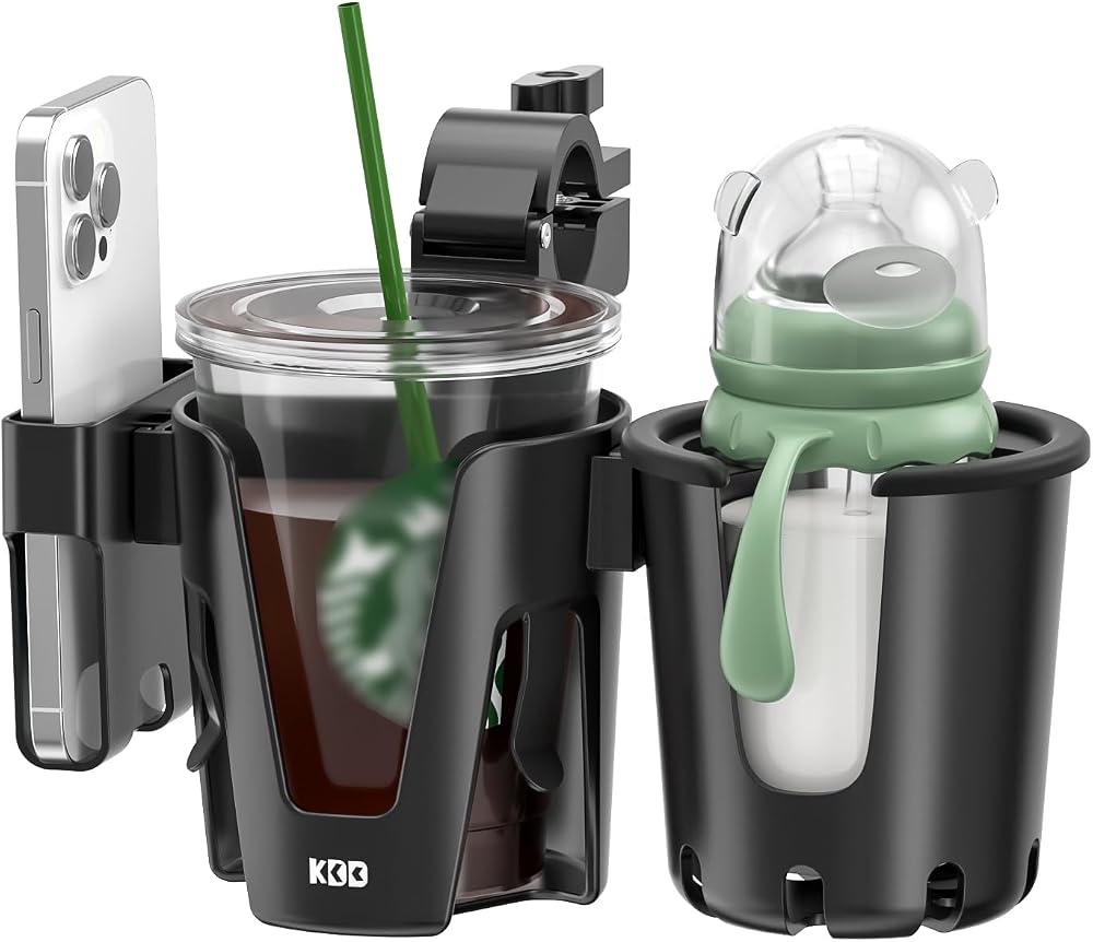 KDD Pram Cup Holder with Phone Holder 3 in 1 Universal Stroller Cup