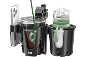 KDD Stroller Cup Holder with Phone Holder, 3-in-1 Removable Bottle Holder, 360 Degrees Rotation Drink Holder for Wheelchair, 