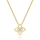 COBI Pendant Necklaces for Women, 18K Gold & Rhodium Plated Four Leaf Clover with CZ, Open Circle Karma Eternity Pendant, Link Chain Necklace with T-Bar Charm, Adjustable 16"+2" Dainty Jewelry Gift