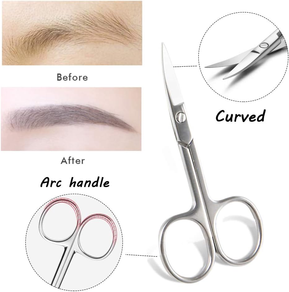 Eyebrow Shaping Kit 4" Curved Stainless Steel Eyebrow Scissors, Slant Tweezers, Eyebrow Razor, Eyebrow Scissors And Double Eyebrow Brush for Women: Home Improvement