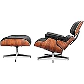 Genuine Leather Chaise Lounge Chair and Ottoman, Mid Century Modern Lounge Chair with Footstool for Living Room or Bedroom, F