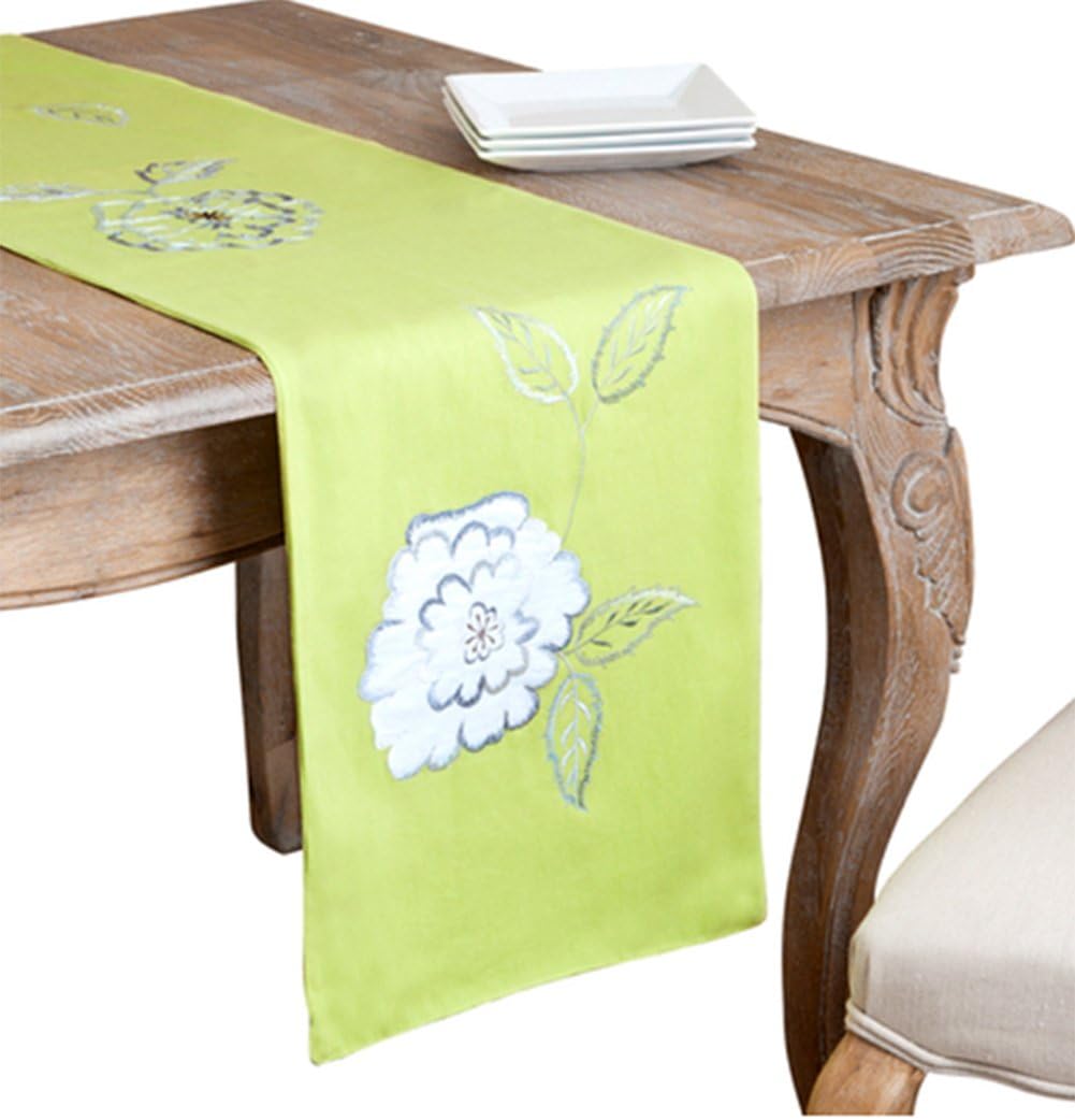 Pastel Lime Embroiderd Flower Cotton Table Runner