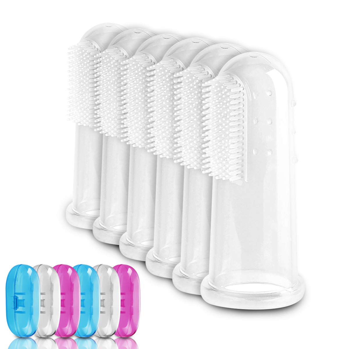 O³ Fingerzahnbürste Baby // 6 Stück mit Transportboxen // Aus BPA-freiem Silikon // Finger Toothbrush // Zahnpflege