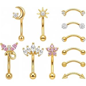YACHY 11PCS/9PCS 16G Eyebrow Piercing Jewelry for Women Men, Eyebrow Rings Rook Earrings Rook Piercing Jewelry Belly Lip Ring