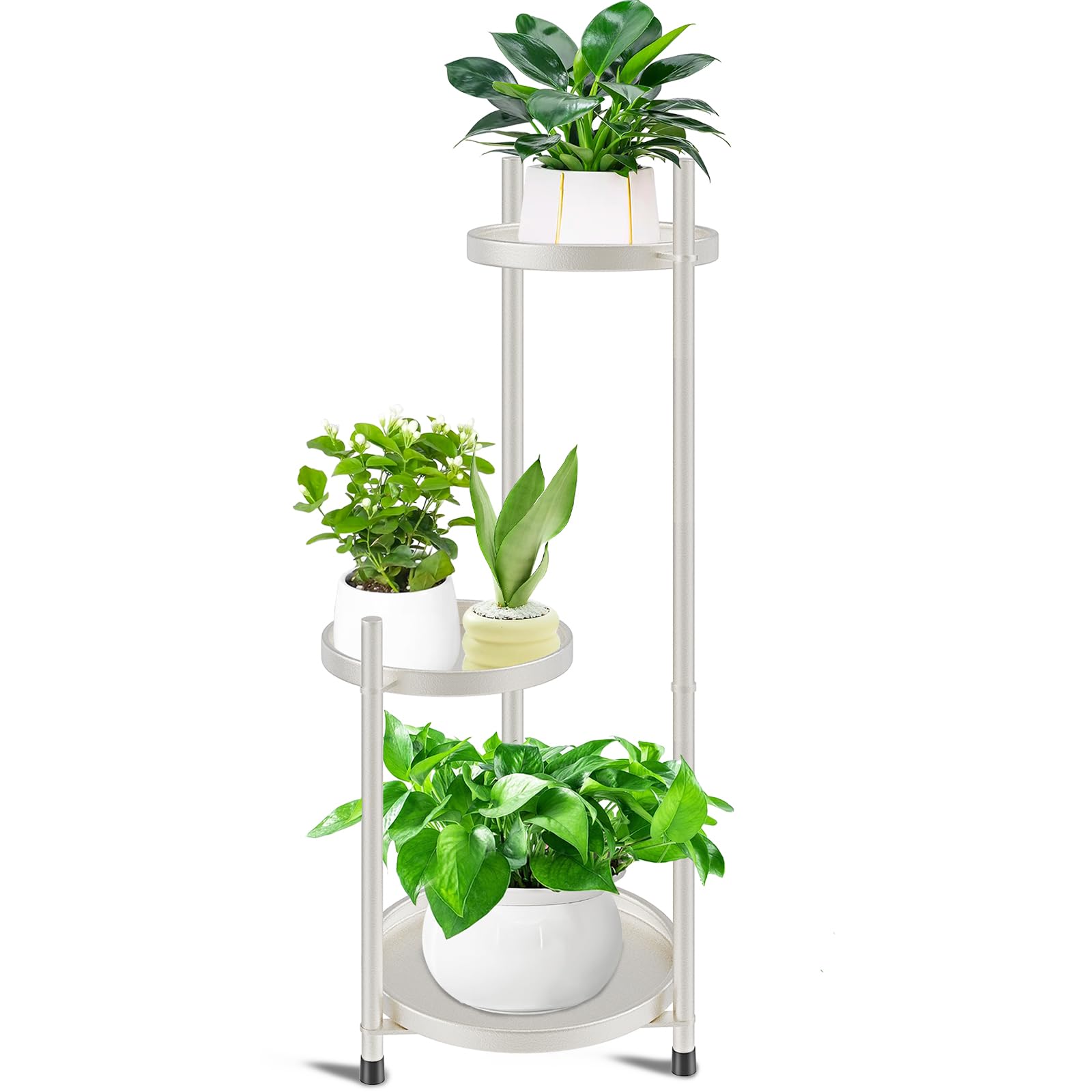 KHayRovies 3 Tier White Plant Stand Indoor Tall, Corner Round Plant Stand for Indoor Multiple Plants, Metal Flower Pot Stands Outdoor Holders Plant Shelf Display Rack for Balcony Living Room