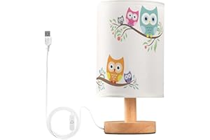 YYZZH Table Lamp Cute Cartoon Owl with Baby Child on Tree Branch Nightstand Lamp with Wood Base Fabric Lamp Shade Bedside Desk Lamp for Living Room Bedroom Kids Room Office