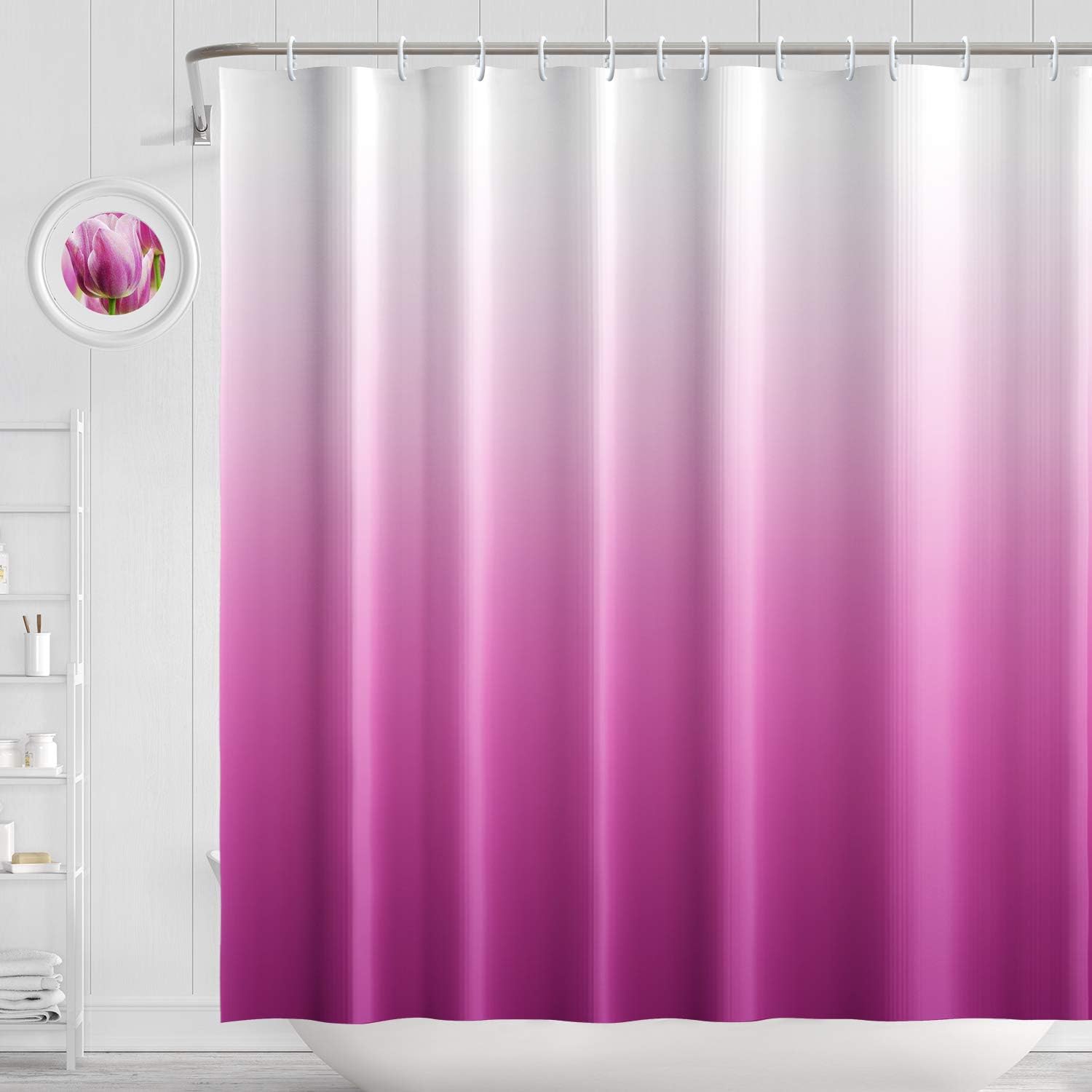 Rideau de Douche en Polyester Imperméable Antimoisissure, Rideau de Douche 180×180 cm avec 12