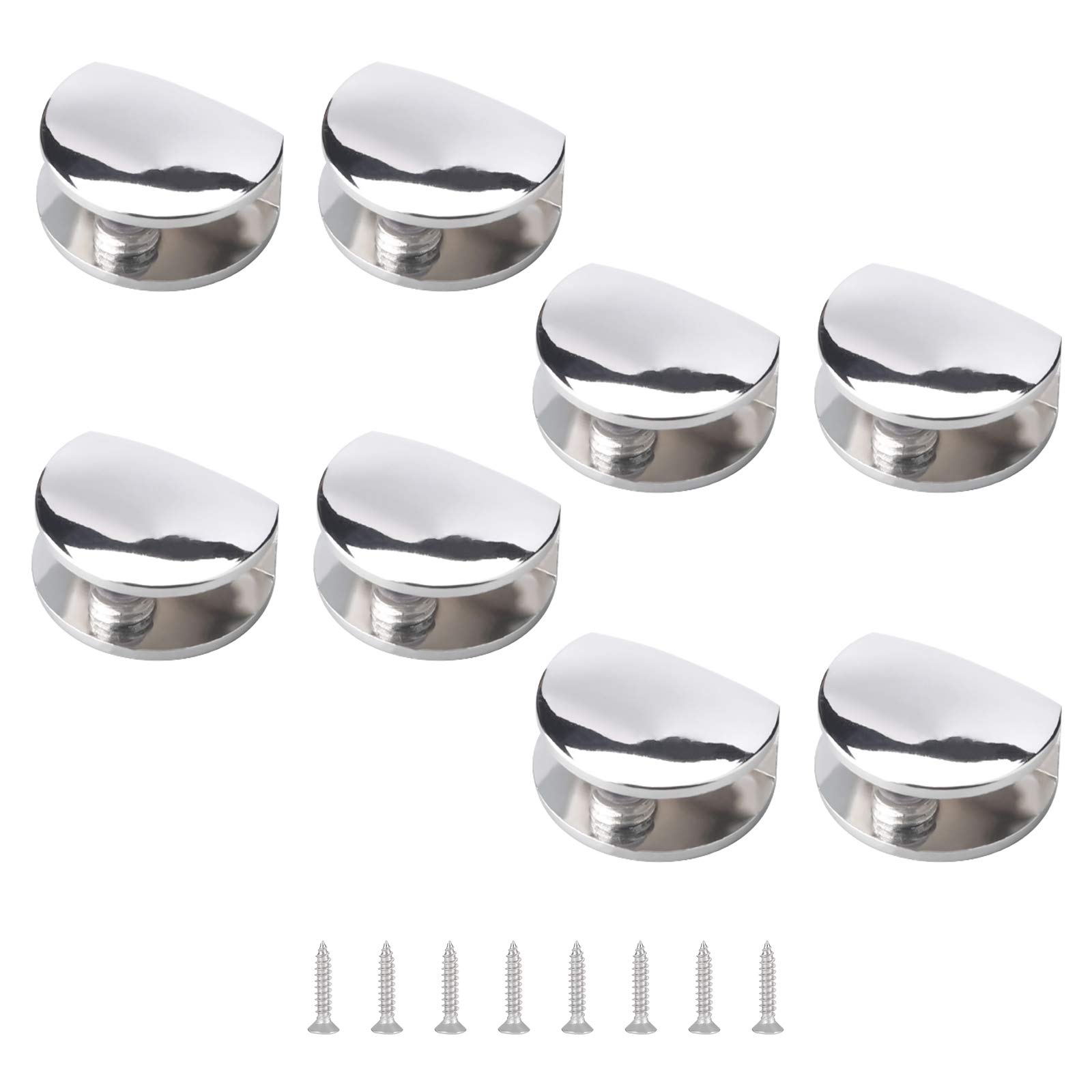 UFURMATE Glass Clamp, 8Pcs Adjustable Half Round Glass Shelf Brackets Polished Chrome Zinc Alloy Glass Shelf Clamp Clips Wall Mounted Glass Shelf Supports Mounting Brace for 5-8mm Thick Glass