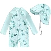 Socutebabe Toddler Infant Baby Boys Swimsuit Kids Rash Guard One Piece Newborn Zipper Bathing Suit Swimwear with Hat