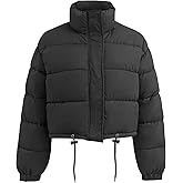 Flygo Women Cropped Puffer Jacket Winter Long Sleeve Quilted Puffy Bubble Padded Short Coats with Drawstring
