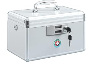 KYODOLED Locking Key Medicine Box,First Aid Key Safe Box with Lock,Key Medication Storage Lock Box for Drugs Use, 12.2'' x 7.8'' x 8.2'' White