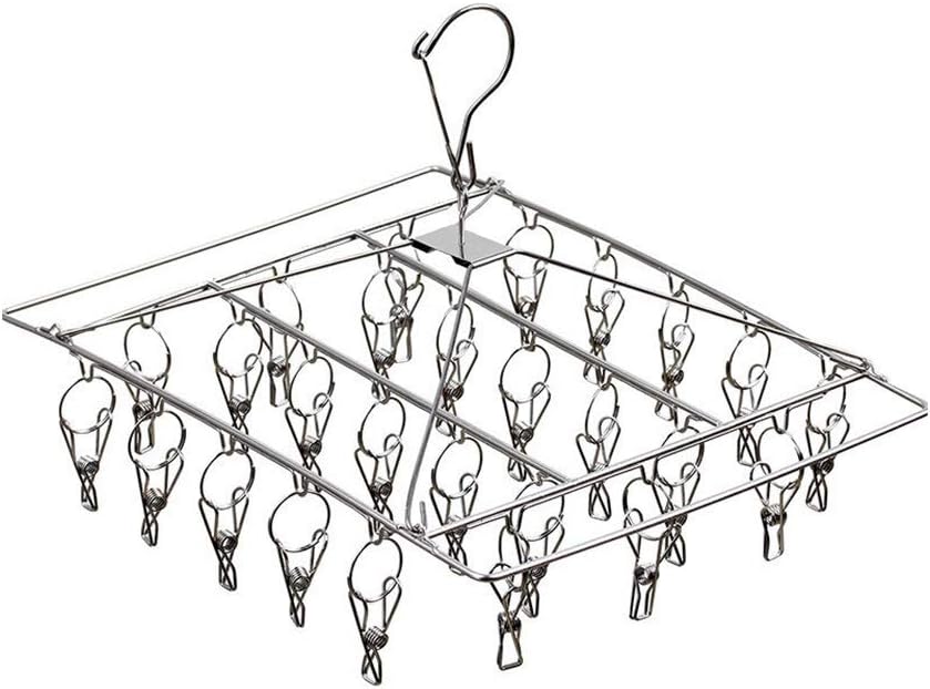XiuHUa Drying rack, 26 clip hanger folding portable stainless steel multi-clip Hanging socks rack socks underwear socks baby clothes hanging Clothing drying rack