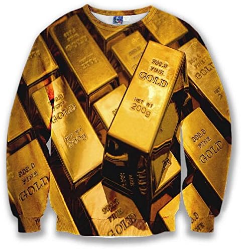Mens Womens 3d Funny Gold Bullion Print Galaxy Hoodies Sweatshirt Top Jumper (Medium)