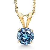 Gem Stone King 14K Yellow Gold Persian Blue Moissanite Pendant Necklace for Women | 0.23 Cttw | Gemstone Birthstone | Round 4MM | With 18 Inch Chain