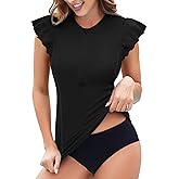 WOWENY Womens Padded Rash Guard Short Sleeve Swim Shirts 1/4 Zip UPF 50 Sun Protection Swimsuit Tankini Bathing Suit Top