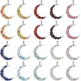 SUPERFINDINGS 20Pcs 10 Styles Gemstone Moon Charms Alloy Moon Charm Natural Stone Chip Pendant Alloy Stone Beads Pendants Chakra Crystal Stone Pendants for Jewelry Making