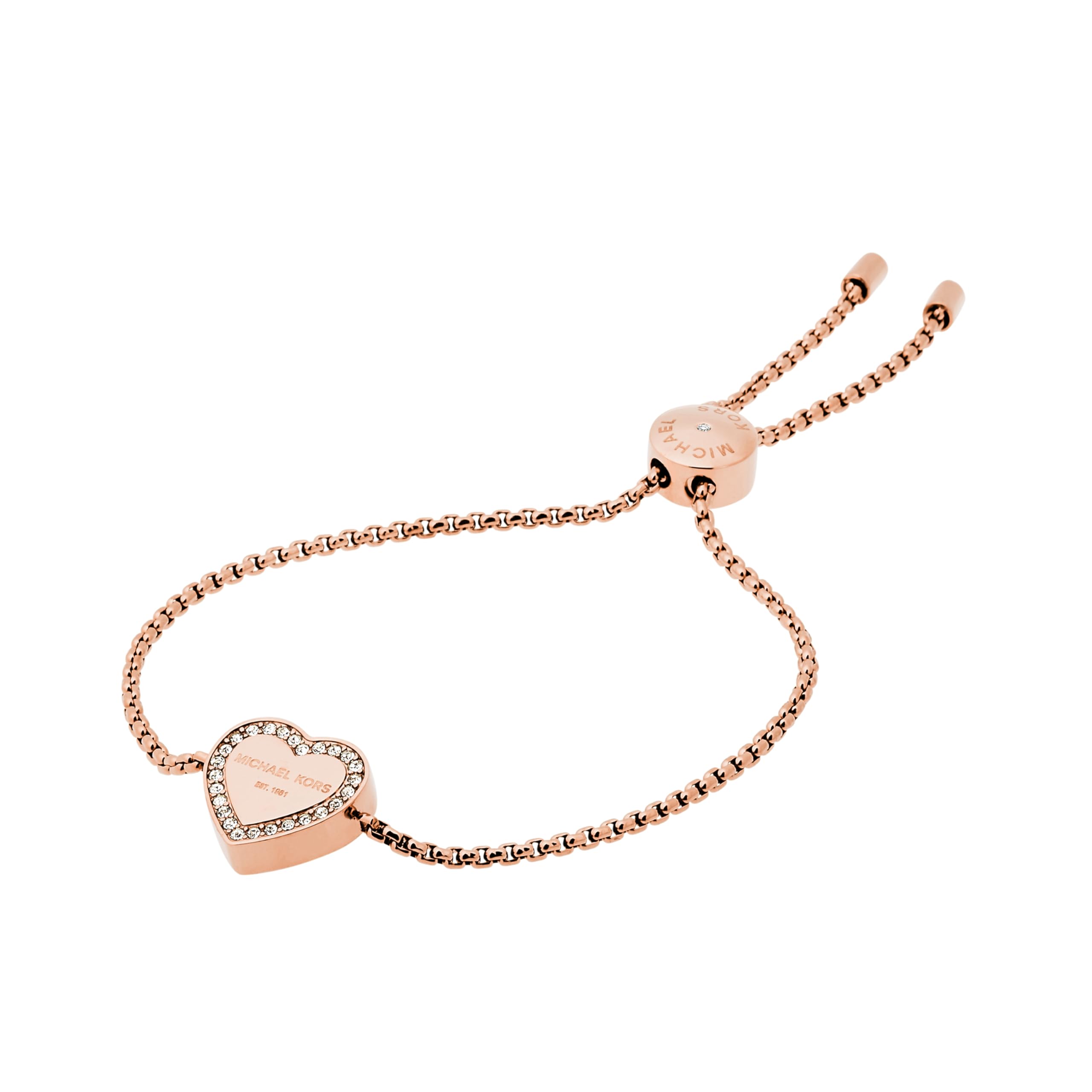Photo 1 of Michael Kors Stainless Steel and Pavé Crystal Heart Chain Bracelet for Women, Color: Rose Gold (Model: MKJ5391791)