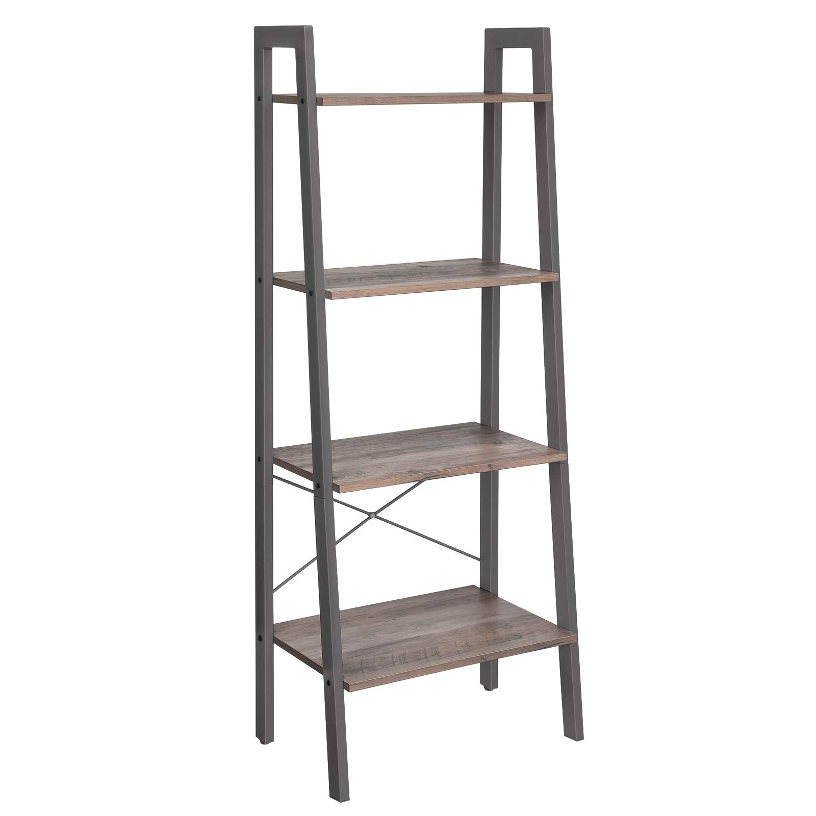 VASAGLE Ladder Shelf, 4-Tier Bookshelf, Free Standing Storage Shelves, Stable Metal Frame, in the Living Room Bedroom Kitchen or Balcony, Easy to Assemble, Industrial, Greige and Grey LLS44MG — image 1