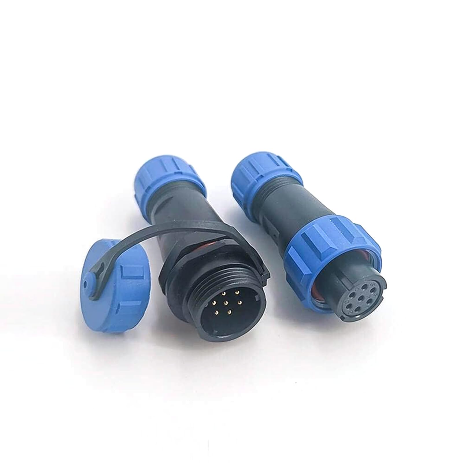 Elecbee SP13 Series 7 Pin Aviation Waterproof Connector, Industrial Aviation Plug Socket Circular Cable Connector IP68 Female Plug & Male Socket straight in Line Type One Pair with Waterproof Cover