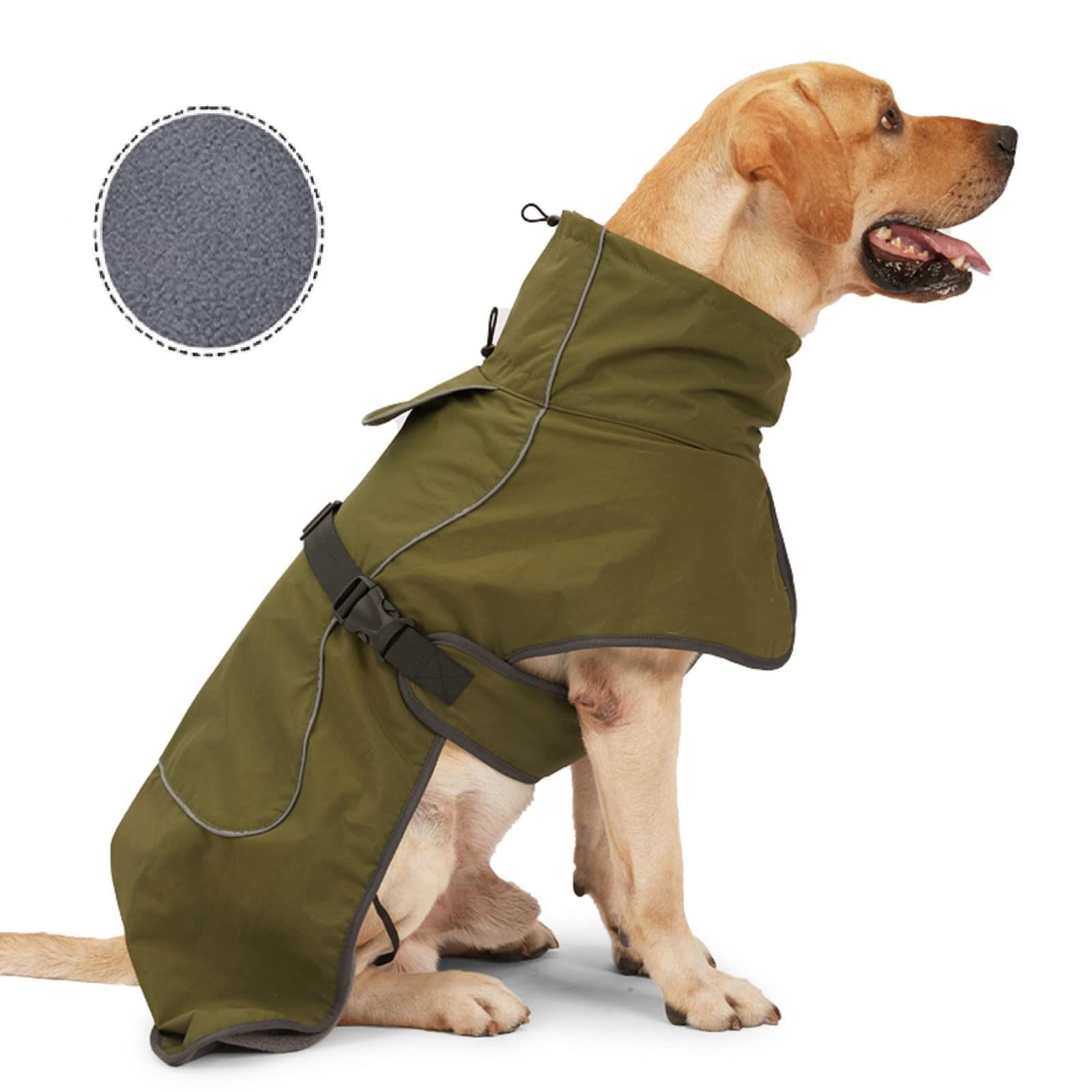 Photo 1 of Barkworthies Dog Raincoat - Waterproof Winter Jacket with Velvet Inner, Reflective Strip, Green M