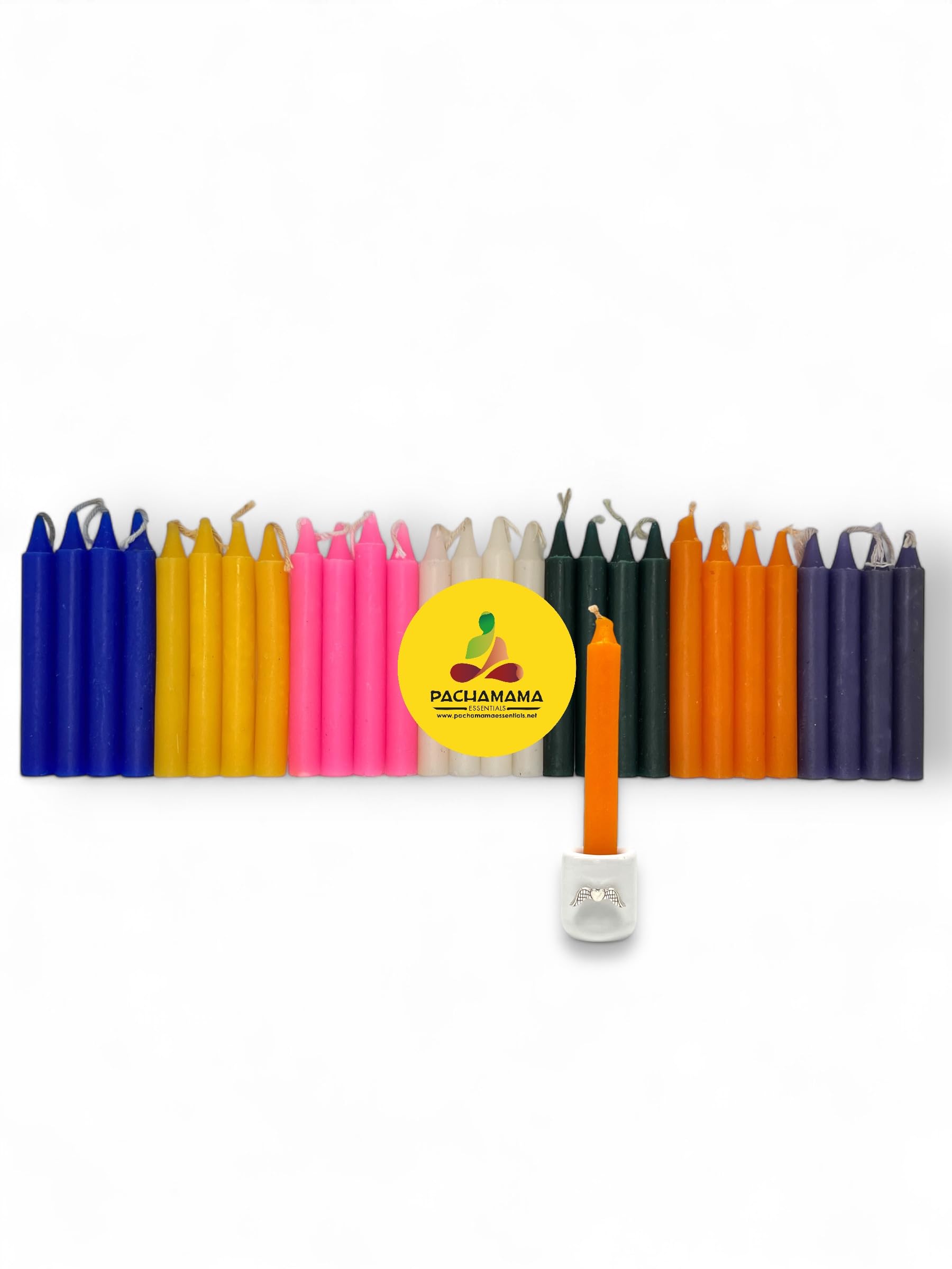 Photo 1 of 28 Day Chime Candle Set. Spell Wishing Mini Taper Candles, 4" x 0.5" (4cm x 1.2cm). Perfect for Archangels Prayers. 1 for Each Day of The Week x 4 Weeks & 1 Ceramic Candle Holder. (Angel Wings)