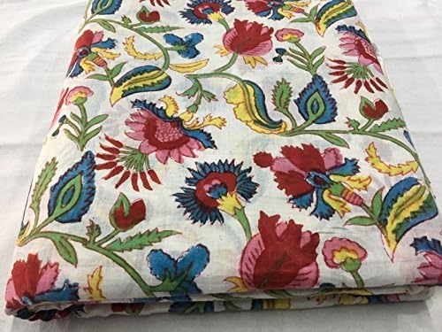 MEERA HANDICRAFTS 10 Meter Flower JAAL Printed Fabric Hand Block Printed Cotton Fabric Garments Making in Jaipur Dress USE