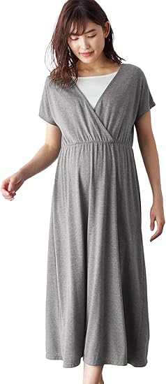 Amazon Co Jp Angeliebe エンジェリーベ マタニティ 授乳服 Mutti Ei 授乳口付き 天竺 カシュクール ルーム ワンピース 部屋着 ルームウエア 半袖 服 ファッション小物