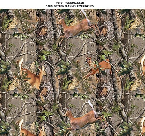 REALTREE FLANNEL FABRIC SOLD BY THE YARD-REAL TREE COTTON FLANNEL FABRIC-REAL TREE RUNNING DEER FLANNEL FABRIC