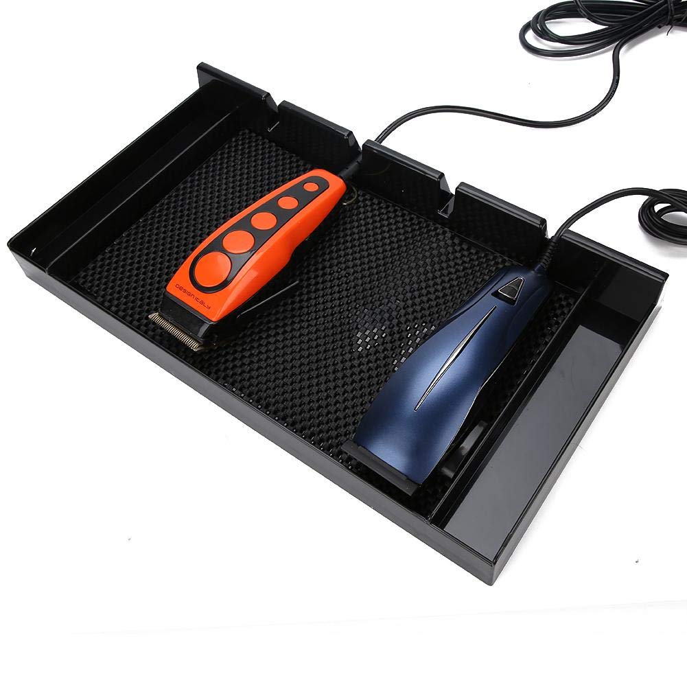 Barber Clipper Tray, Anti-slip Black Salon Clippers Organizer Razor Case with 4 Notches Professional Hair Trimmer Holder Hairdresser Stylists Barber Tools Box