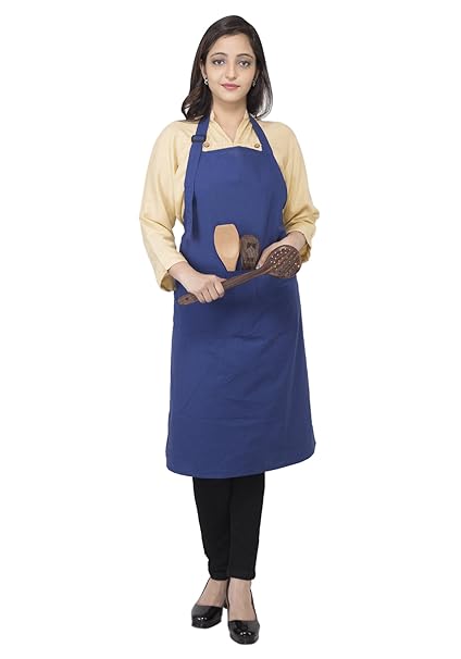 RAJRANG Blue Apron 100% Cotton with Adjustable Neck with Pockets for Women and Men Chefs Apron for Cooking and Stylish Look 89 x 67 cm Kitchen Aprons