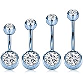 QUZIONE Titanium Belly Button Ring Set (4 Lengths, 14G) ,Hypoallergenic Curved Barbell Navel Piercing Jewelry with 5mm & 8mm Cubic Zirconia Crystals,Floating Belly Button Rings (7 Iridescent Body Colors)