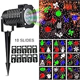 Ucharge Christmas Laser Light, [Newest Version] Snowflake Led Landscape Spotlight 10 Slides Sparkling Laser Light Show Rotating Outdoor Projection Lights Holiday, Christmas Decoration, Multi