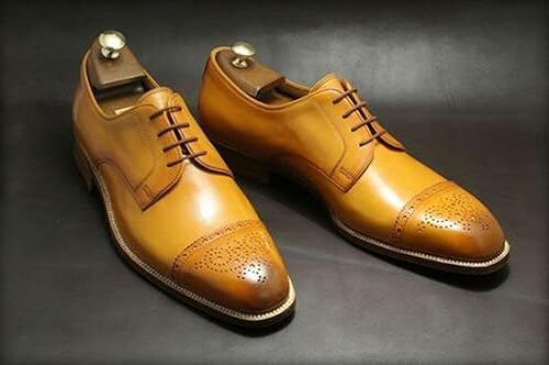 Handmade Men S Genuine Tan Leather Oxford Brogue Formal Dress