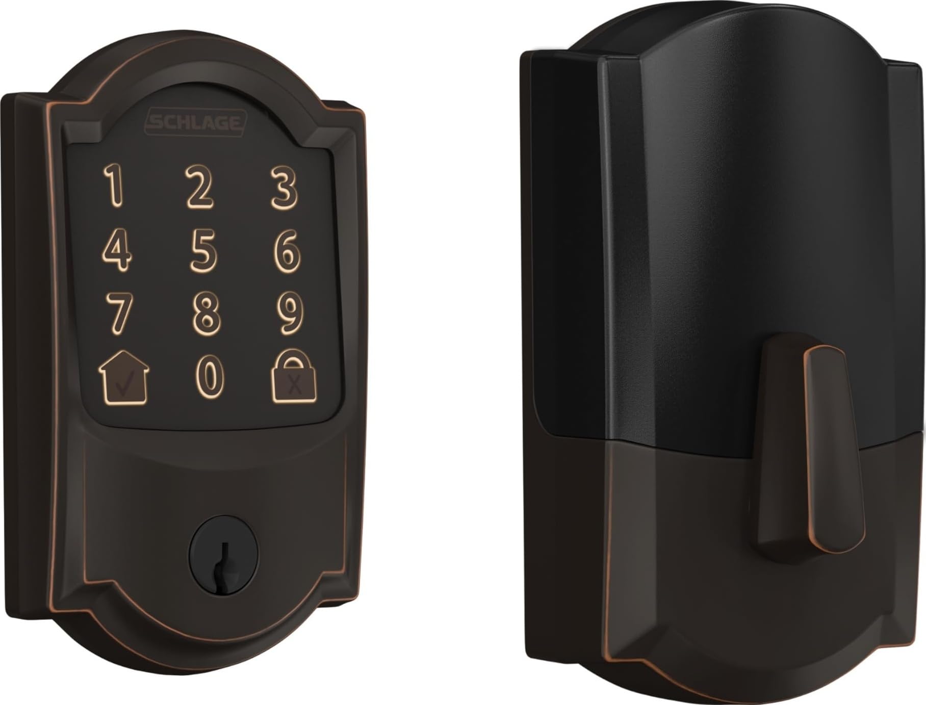 Schlage Encode Smart WiFi Deadbolt Lock para puerta principal - Entrada sin llave con aplicación o pantalla táctil - Funciona con Alexa, Apple HomeKit, Hey Google y Airbnb - Crea códigos para invitados - Bronce envejecido