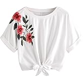 SweatyRocks Women's Summer Short Sleeve Crop Top T-Shirt Tie Front Blouse Top