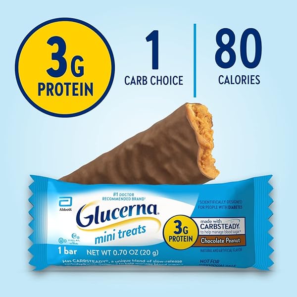 GLUCERNA MINI TREATS, DIABETIC SNACK REPLACEMENT TO SUPPORT BLOOD SUGAR MANAGEMENT, 80 CALORIES, CHOCOLATE PEANUT, 6-BAR PACK, 6 COUNT