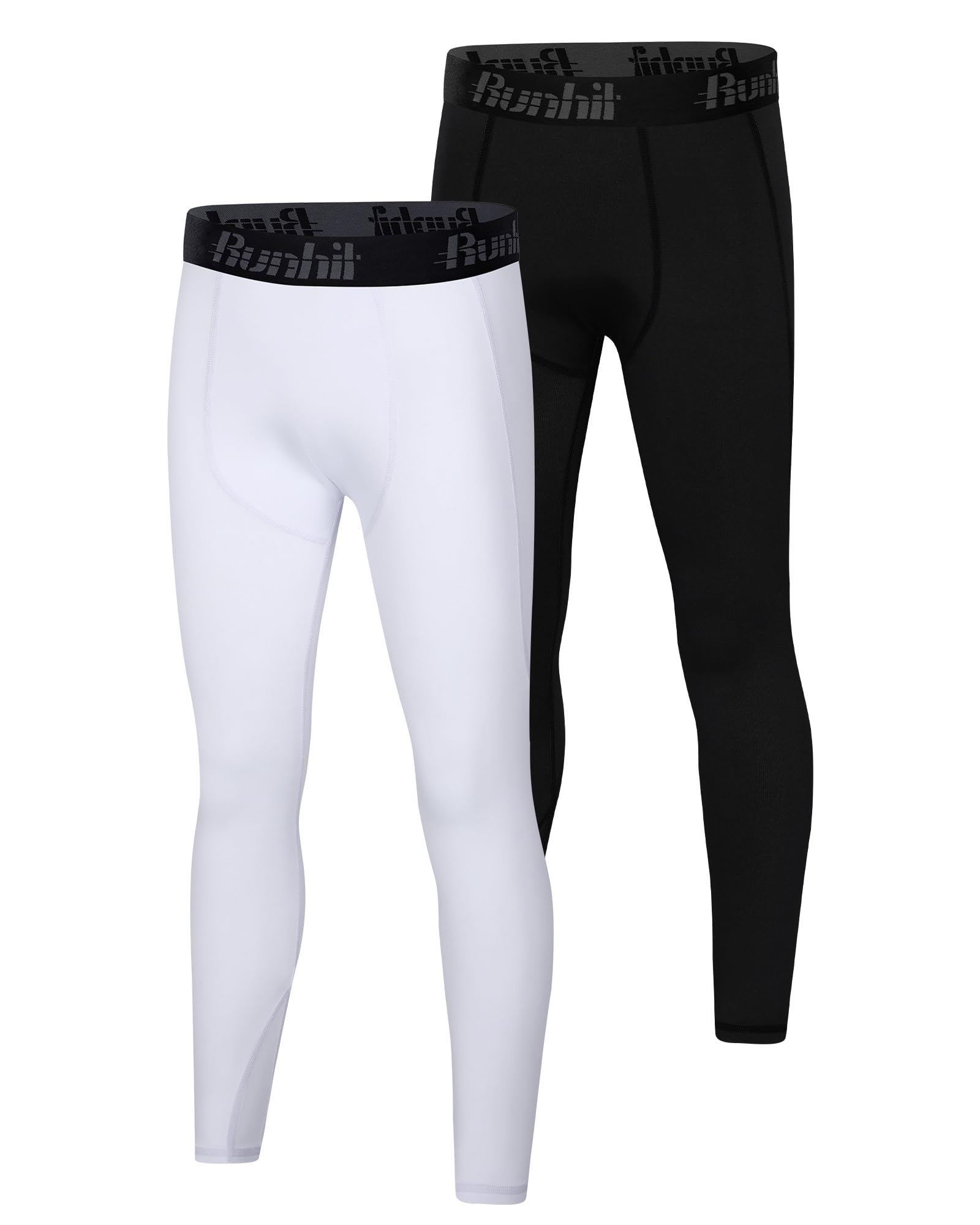 Photo 1 of Runhit 2 Pack Boys Compression Leggings,Athletic Tights Basketball Compression Pants,Youth Boys Base Layer Pants Sports Legging Black+White M